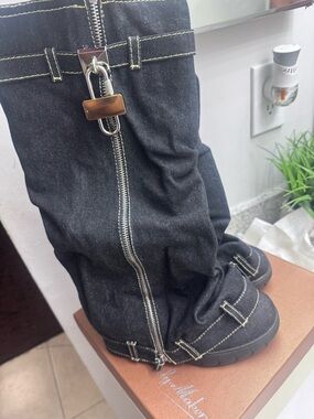 Dark Denim Jeans with Exposed Silver Zipper
